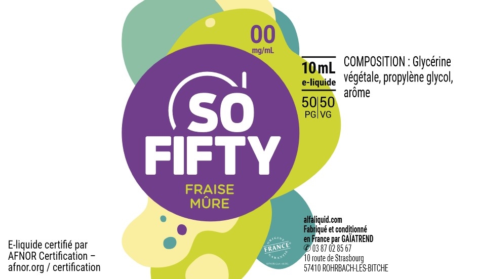 E-Liquide FRAISE MÛRE 10ml 50/50 - SOFIFTY | Alfaliquid étiquette 0 mg
