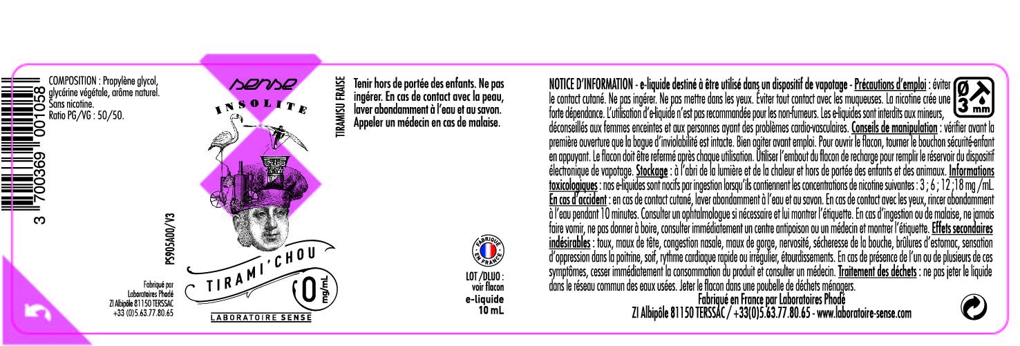 E-LIQUIDE TIRAMI'CHOU 10ML 50/50 - SENSE Insolite étiquette 0 mg