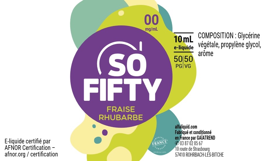 E-Liquide FRAISE RHUBARBE 10ml 50/50 - Sofifty | Alfaliquid étiquette 0 mg