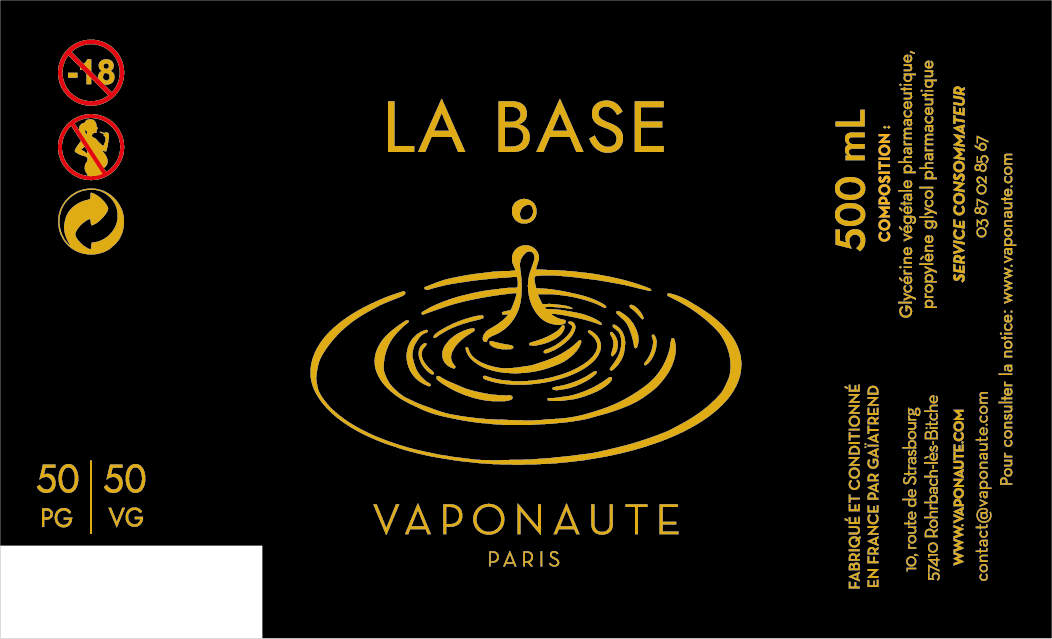 LA BASE 500 ML - VAPONAUTE PARIS étiquette 0 mg